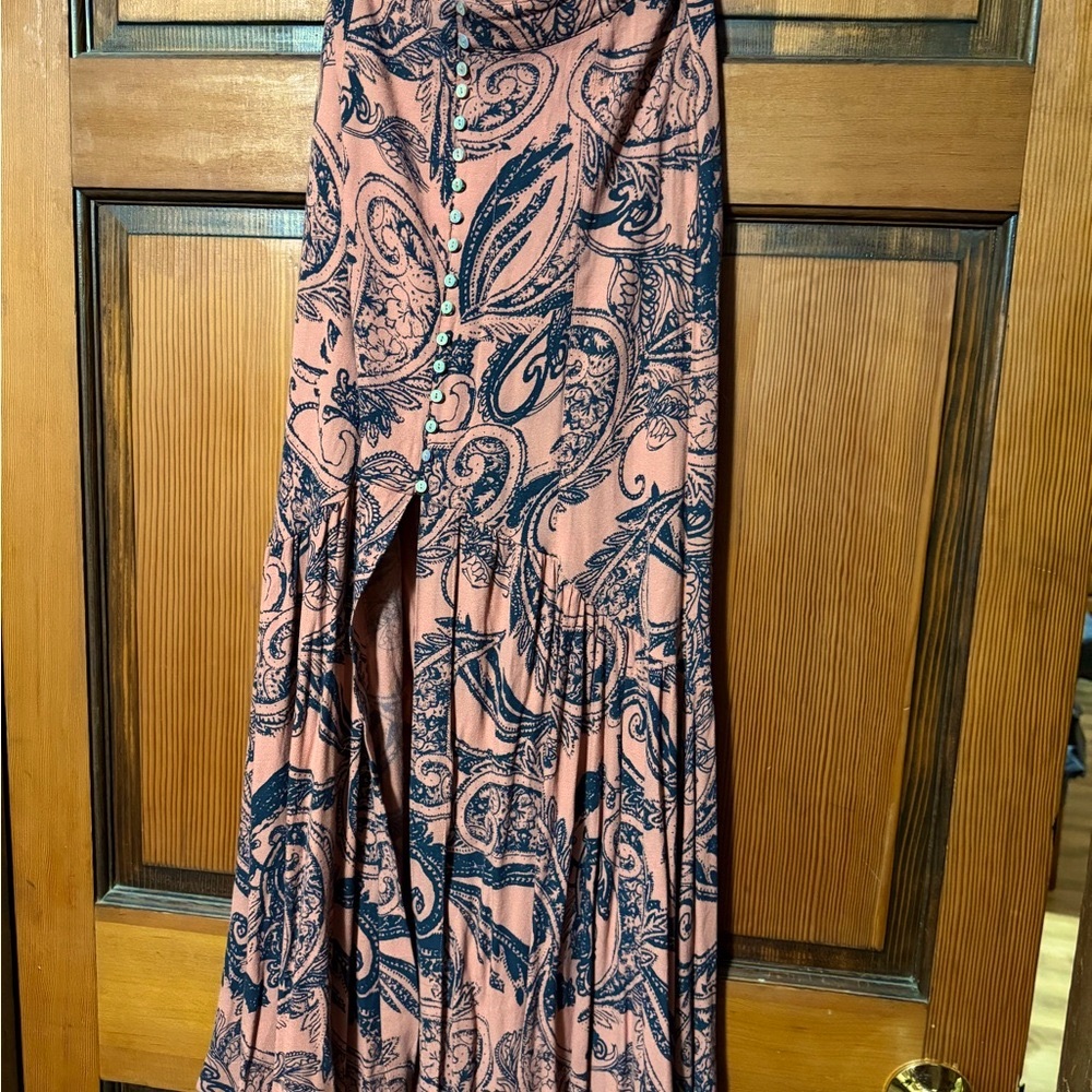 Free People orange - pink with grey patterned maxi skirt Renaissance Juliet - Picture 7 of 8
